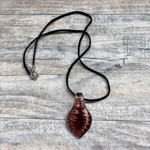 Y2K Glass Pendant Necklace Brown Gold Swirl Artistic Statement Necklace